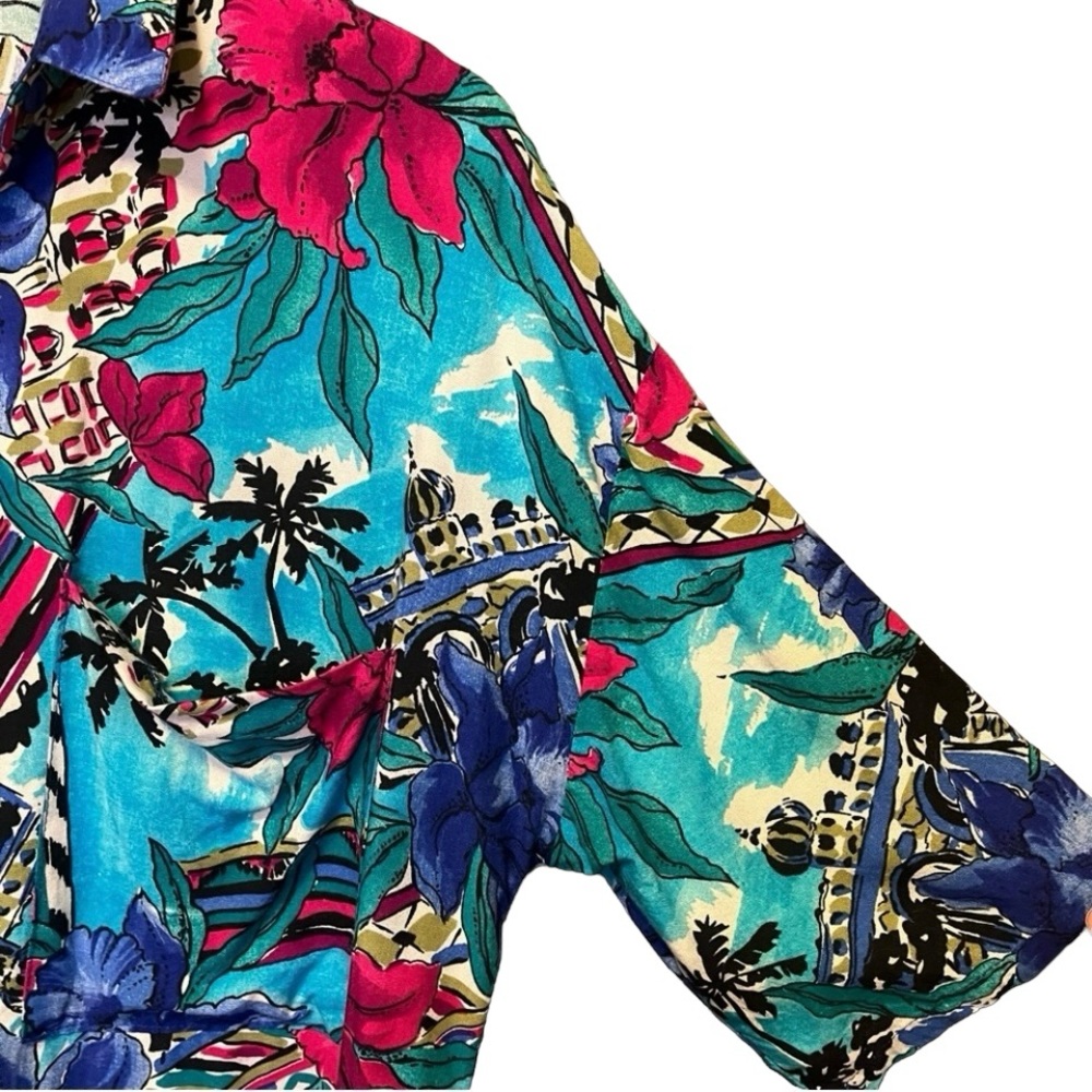 Vintage Hawaiian shirt blue pink floral M - Picture 4 of 10